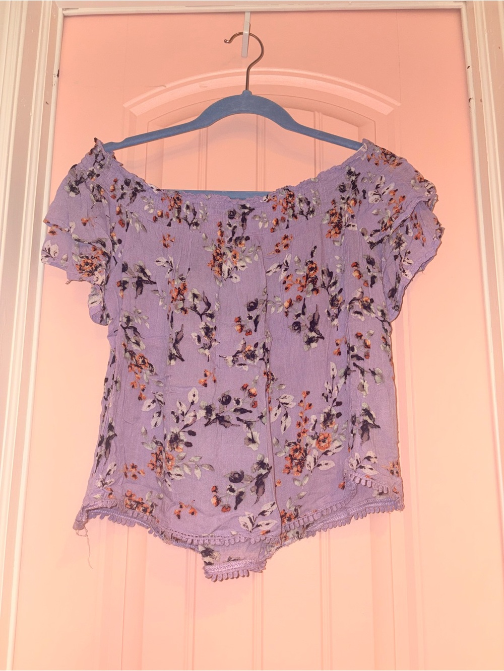 Rewind Lavender Floral Off-Shoulder Crop Top